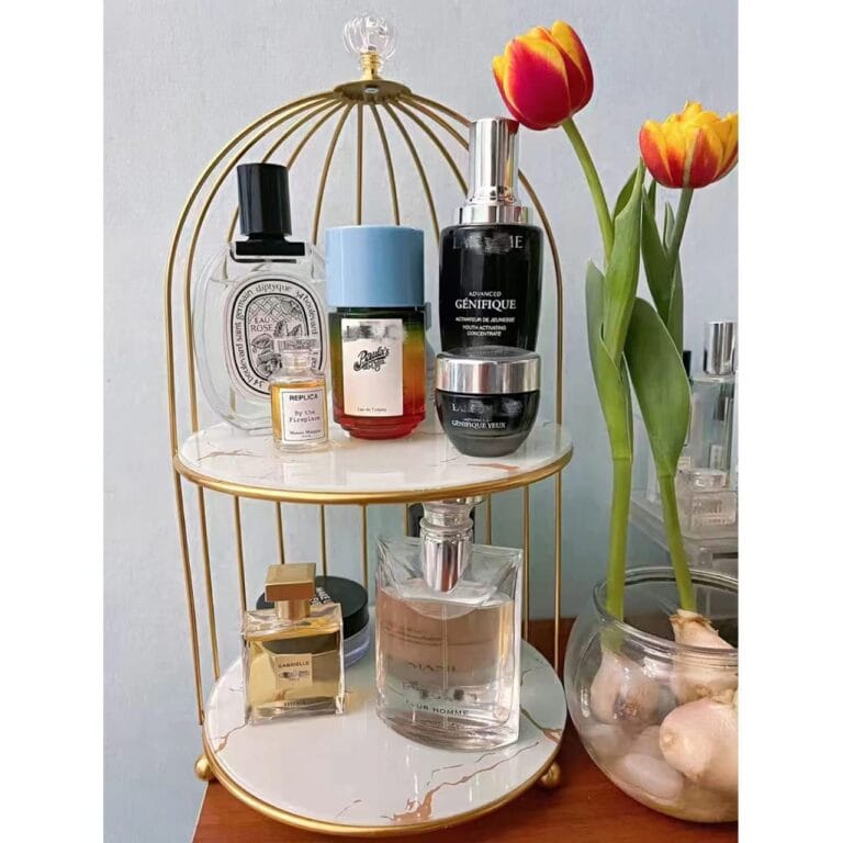 2 Layers Cosmetics Cage Organizer – Double Tier Makeup Storage Rack for Vanity & Bathroom