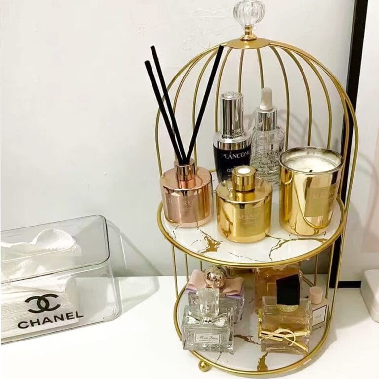 2 Layers Cosmetics Cage Organizer – Double Tier Makeup Storage Rack for Vanity & Bathroom