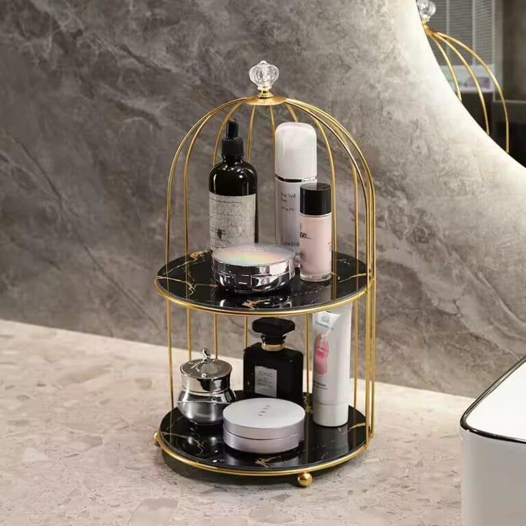 2 Layers Cosmetics Cage Organizer – Double Tier Makeup Storage Rack for Vanity & Bathroom