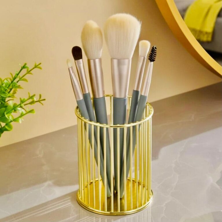 Metal Cosmetics Holder for Brushes & Pens – Stylish Makeup Organizer Cup for Vanity & Desk