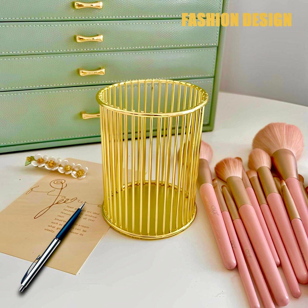 Metal Cosmetics Holder for Brushes & Pens – Stylish Makeup Organizer Cup for Vanity & Desk